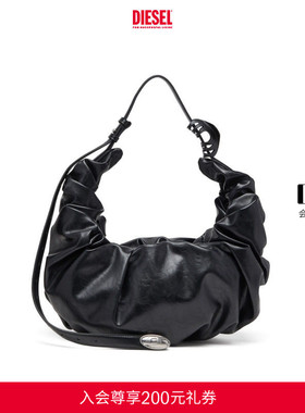 [礼物]DIESEL女士25秋冬黑色大号GRAB D单肩包可颂包X10478P8657