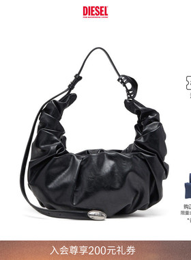 [礼物]DIESEL女士黑色大号GRAB D单肩包可颂包X10478P8657