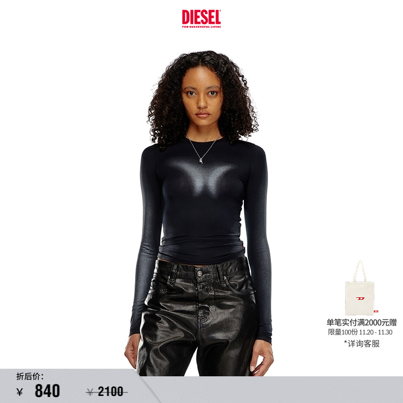 [折扣]DIESEL女士黑色圆领修身长袖T恤A152510WFBW