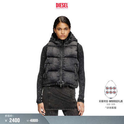 [折扣]DIESEL女士黑色连帽马甲背心棉服A160580ABCB