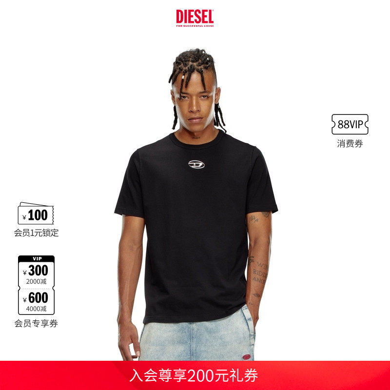 [经典]DIESEL男女同款OVAL D黑色白色简约圆领短袖T恤A178800CLBR