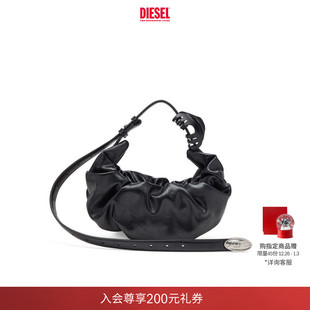 D小号单肩包可颂包X10479P8657 DIESEL女士25秋冬黑色GRAB 礼物