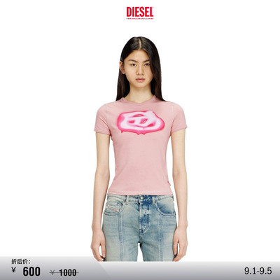 [折扣]DIESEL女士粉色蓝色OVAL D短袖T恤A204970QHHA