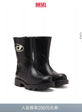 [礼物]DIESEL女士25秋冬OVAL D镂空D-HAMMER骑士皮靴Y03692P4471