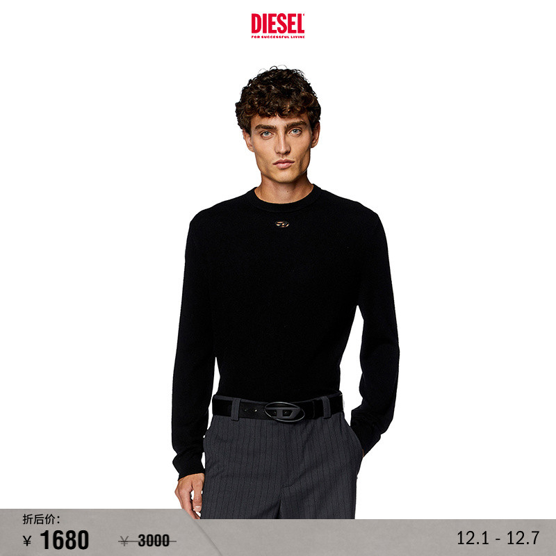 [折扣]DIESEL男士OVAL D套头长袖绵羊毛针织衫A124360GEAY
