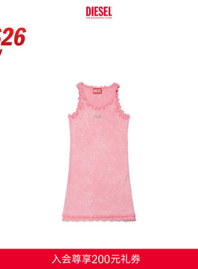[新款]DIESEL女童26早春粉色木耳边无袖连衣裙J02637KYA0E