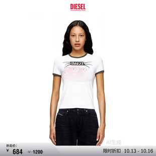 [双11叠享礼遇]DIESEL女士白色修身短袖T恤猫猫图案A196550HQAH