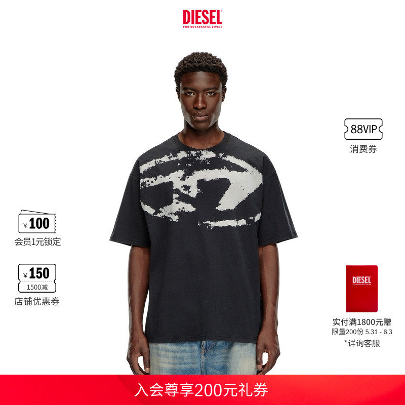 DIESEL男女同款中性OVAL D圆领通勤穿搭短袖T恤A130490DQAU