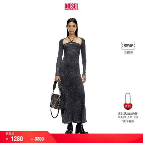 [折扣]DIESEL女士OVAL D镂空长袖长款连衣裙A144230KHAS