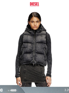 [折扣]DIESEL女士黑色连帽马甲背心棉服A160580ABCB