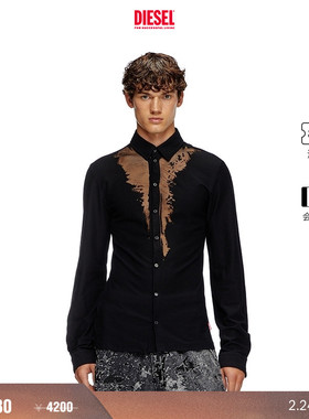 [折扣]DIESEL男士黑色复古镂空长袖衬衫A163930SHAY