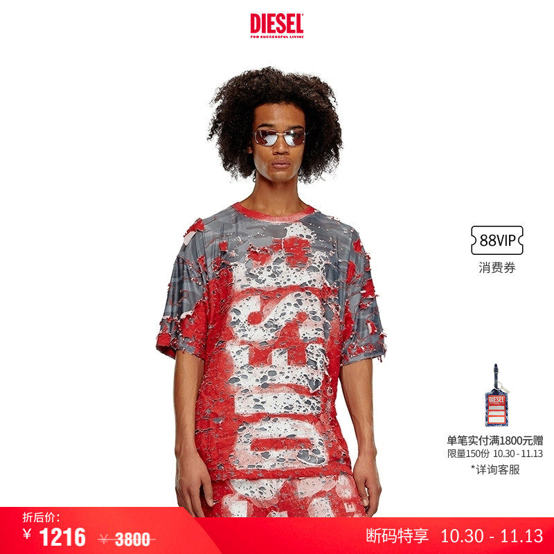 [断码特享]DIESEL男女同款中性SUPER LOGO短袖T恤A136220LK