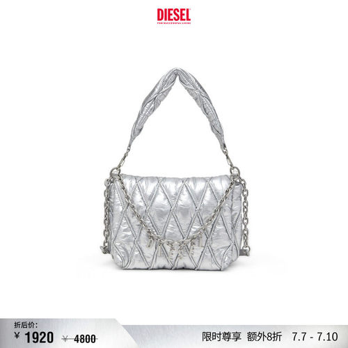 [折扣]DIESEL女士CHARM D银色菱格纹中号手提流浪包X10265P8240