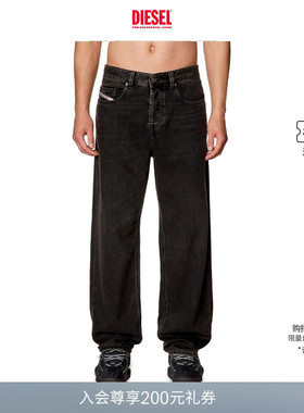 DIESEL男士D-MACRO黑色中腰阔腿宽松牛仔裤A1282109I35