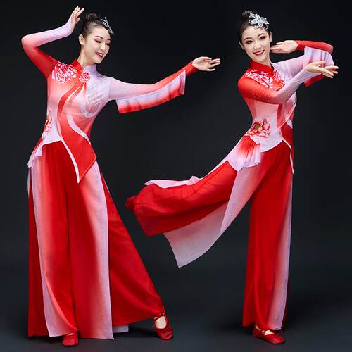 古典舞演出服女飘逸扇子舞套装扭秧歌腰鼓舞红绸舞红高粱舞蹈服装