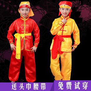 儿童打鼓服演出服男女长袖威风鼓锣鼓队抬轿轿夫龙舟武术服装套装