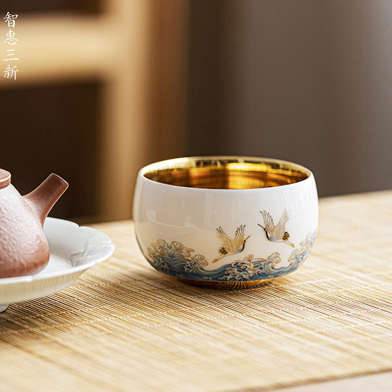 鎏金陶瓷茶杯白瓷个人杯羊脂玉品茗杯功夫茶具鎏银主人杯礼盒茶盏,餐饮具,茶杯,淘宝优惠券,粉丝福利购,淘宝优惠卷