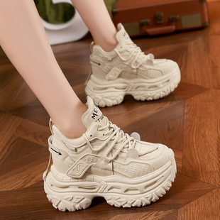 小个子2025冬女士棉鞋 香港时尚 女款 厚底内增高炸街加绒老爹鞋 新款