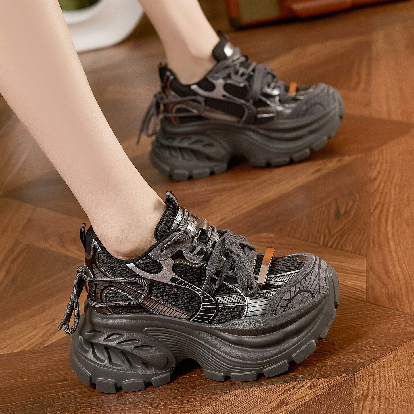 外贸时尚百搭新款厚底高跟白色老爹鞋女款2026春季女式运动休闲鞋,女鞋,老爹鞋,淘宝优惠券,粉丝福利购,淘宝优惠卷