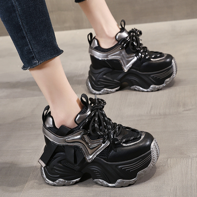 七秒诗银色厚底老爹鞋