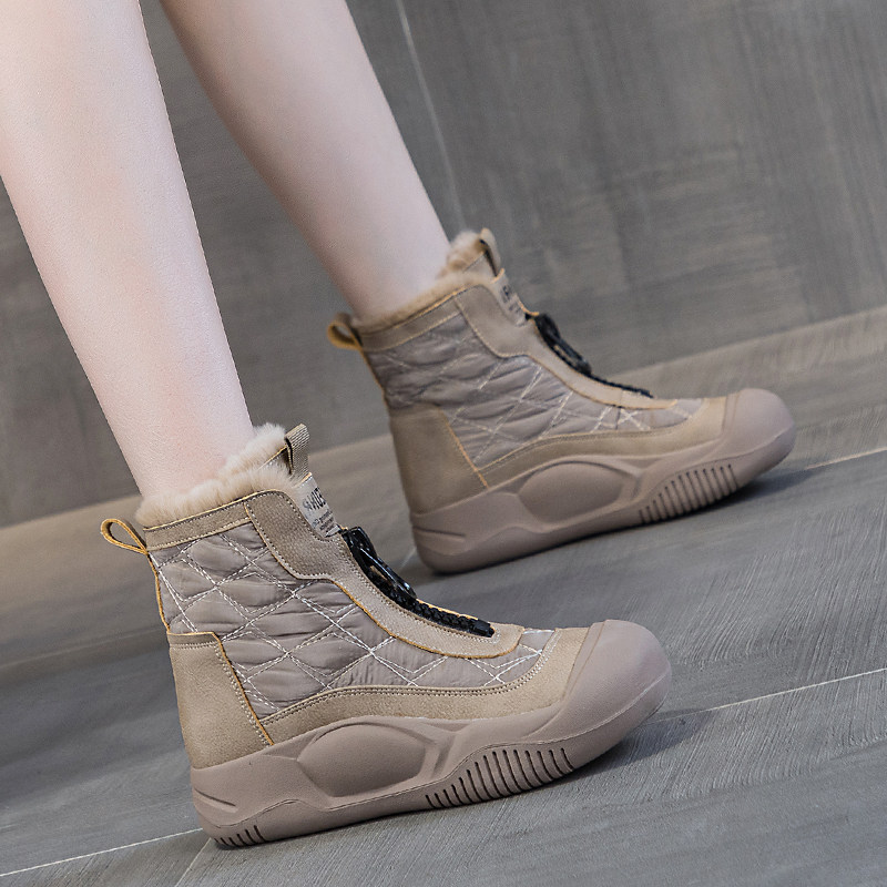 卡其马丁靴女款加绒加厚2026冬季真皮厚底女士拉链保暖大棉雪地靴