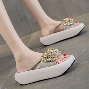 带钻爆款 超火蝴蝶结高级拖鞋 厚底凉鞋 外穿真皮2025夏新款 拖鞋 时尚