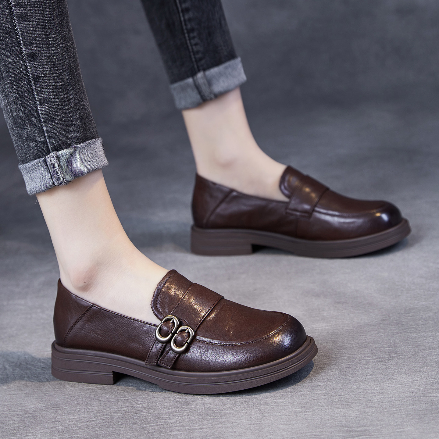 牛皮新款复古英伦皮鞋女款软底真皮2026春季百搭女式休闲乐福单鞋