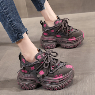 时尚超火新款网红厚底内增高老爹鞋女款真皮2025秋冬女士松糕休闲