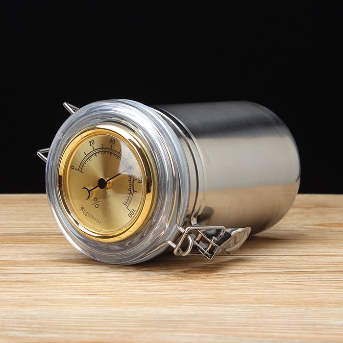 带加湿片湿度计烟草保湿罐不锈钢烟丝加湿储存罐 加大号约存220克