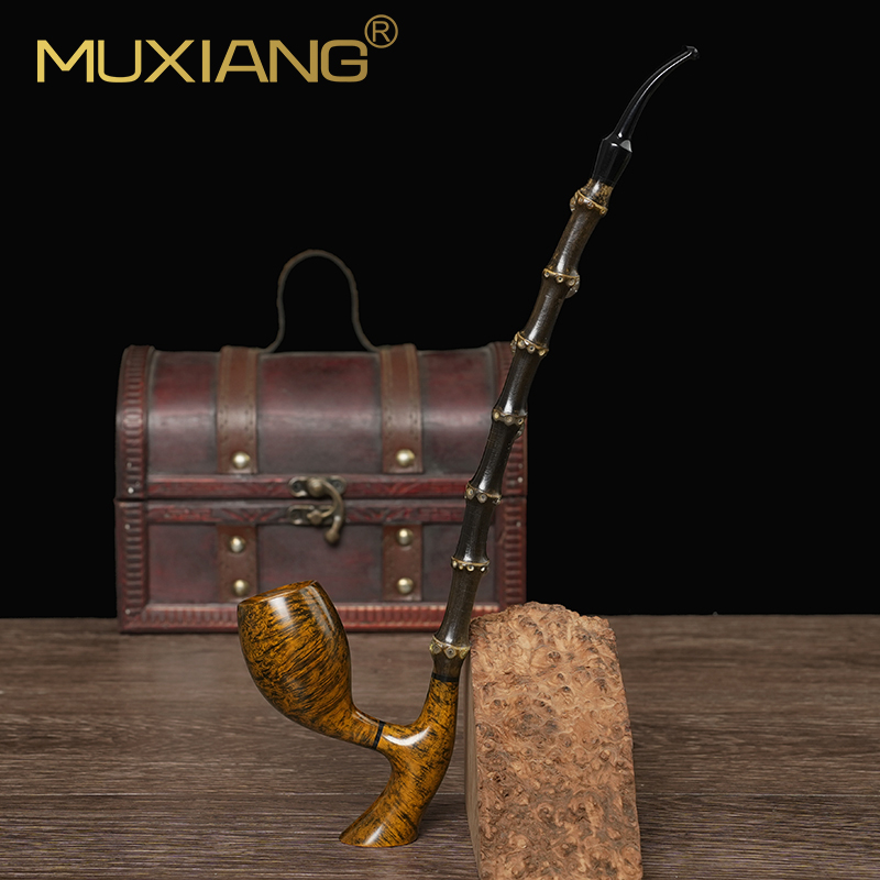 男士石楠木烟斗手工长柄竹节阅读斗实木传统老式过滤专用烟具配件