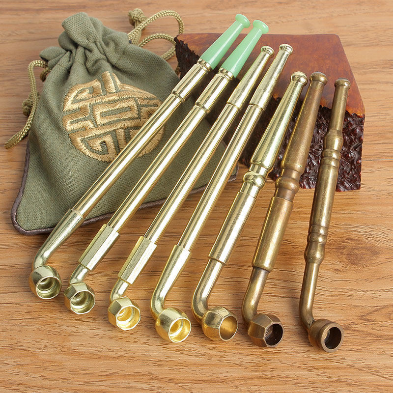 传统黄铜烟斗复古老式男士过滤烟杆旱烟枪烟袋纯铜锅子用烟草配件