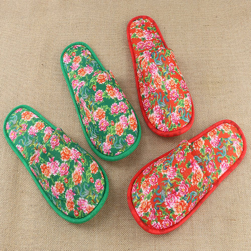 一次性花布拖鞋酒店民宿客栈居家待客东北大花国潮批发