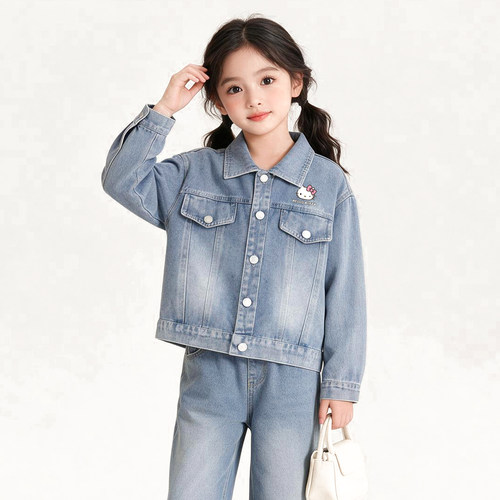 凯蒂猫童装女童牛仔服儿童外套时尚夹克衫中大童2026秋季休闲上衣