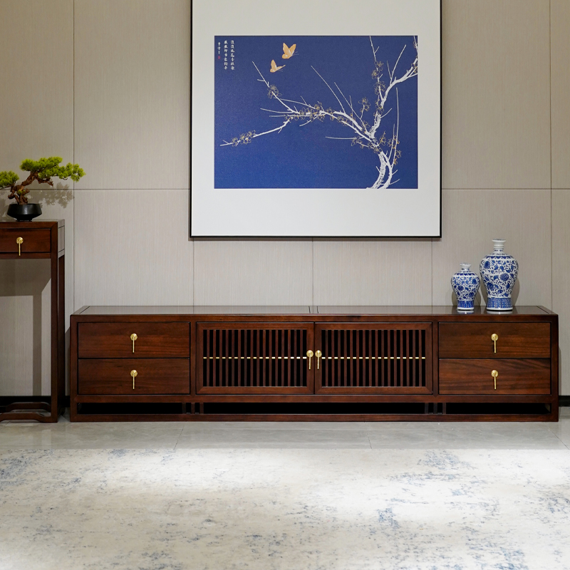 半墨新中式乌金木全实木电视柜