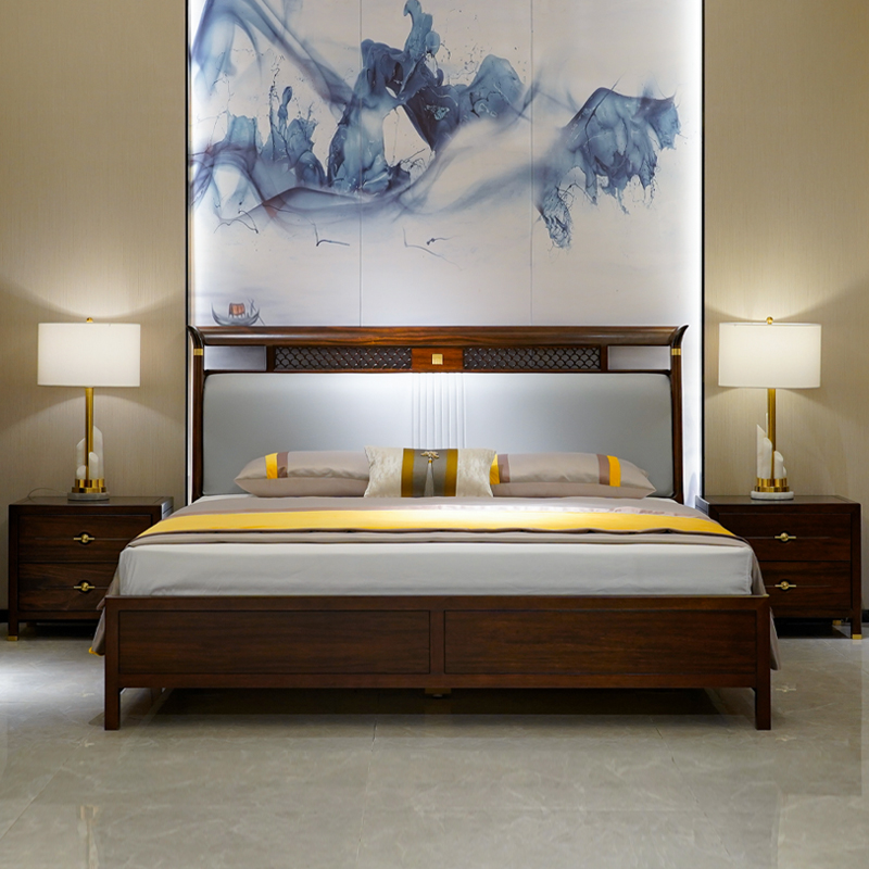 半墨新中式乌金木全实木双人床