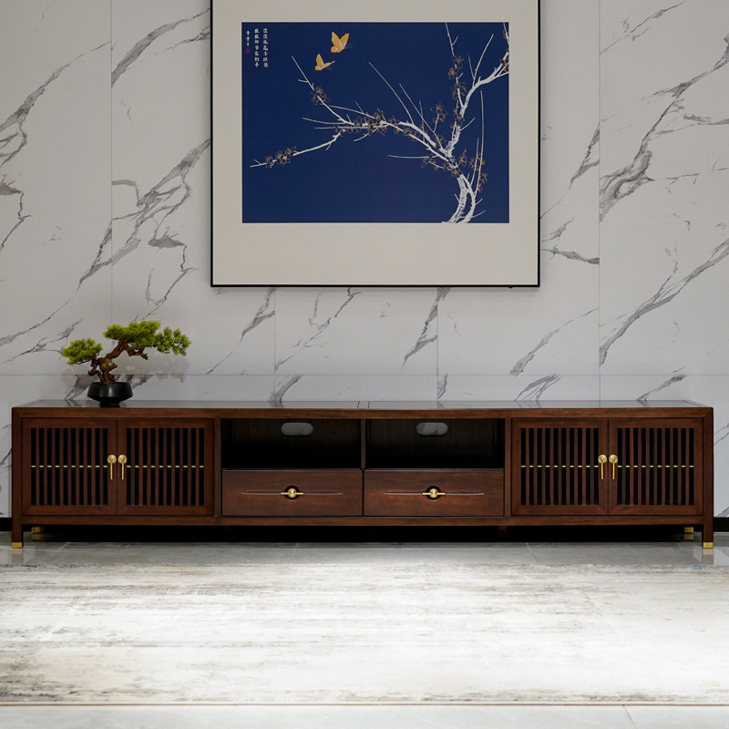 半墨现代新中式乌金木全实木电视柜地柜客厅家用2.4米储物电视柜,住宅家具,电视柜,淘宝优惠券,粉丝福利购,淘宝优惠卷