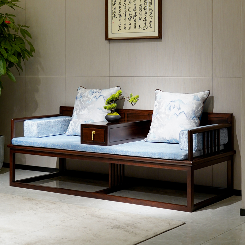 半墨新中式乌金木全实木罗汉床