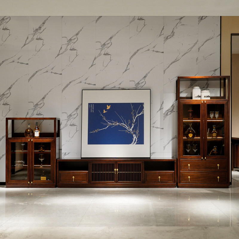 半墨新中式乌金木电视柜高矮柜全实木客厅储物柜地柜别墅客厅家具,住宅家具,电视柜,淘宝优惠券,粉丝福利购,淘宝优惠卷