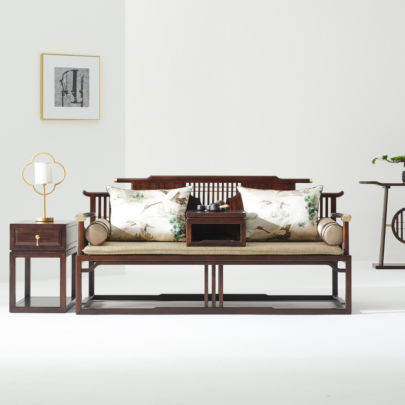 半墨新中式乌金木全实木罗汉床