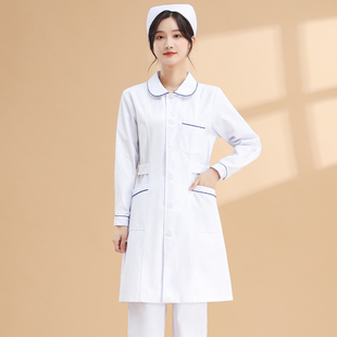护士服女长袖白大褂夏季薄款大衣医生套装牙科加边工作制服美容院