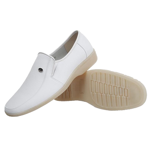 埃玛顿白色男士护士鞋透气秋冬舒适男医生工作鞋平跟软底皮鞋