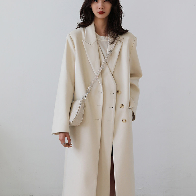 毛呢西装外套女长款2021新款秋冬过膝重工双门襟高级感呢子大衣女