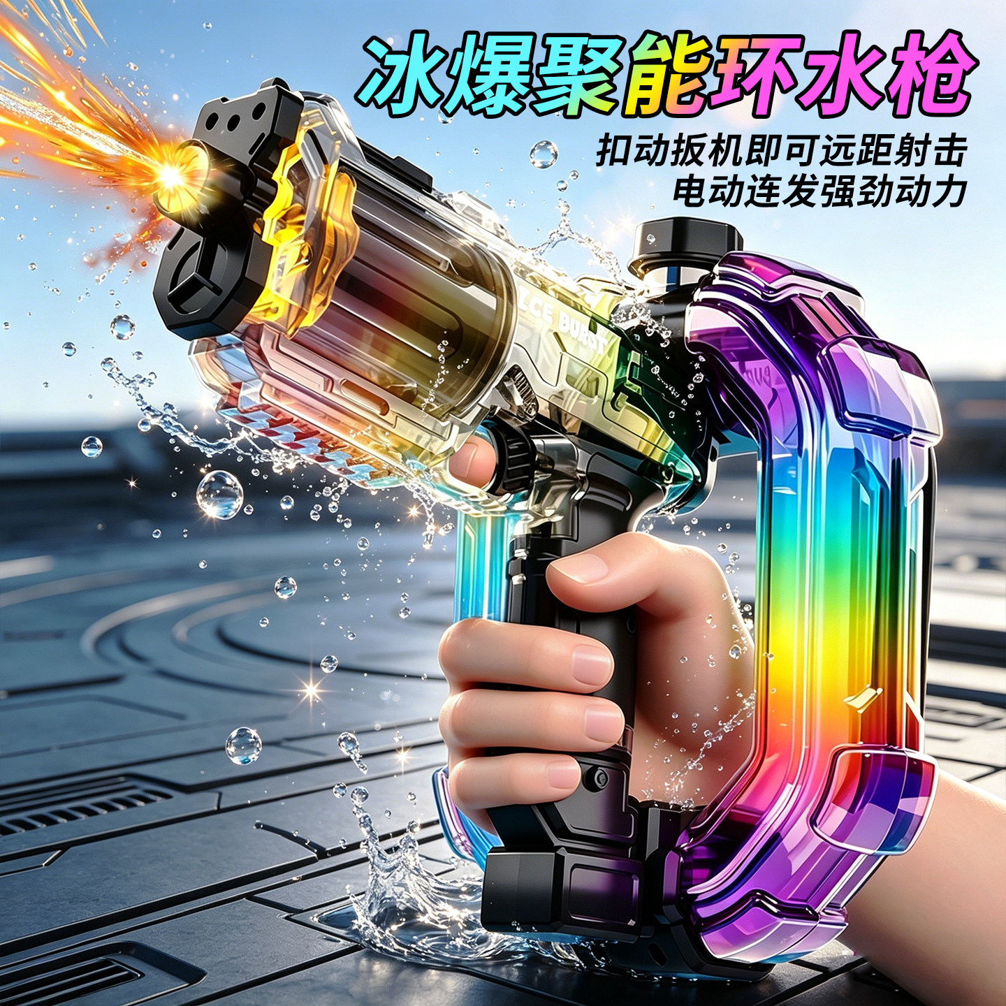 火光冰爆聚能环电动水枪儿童玩具男孩喷水连发高压强力射程远男童