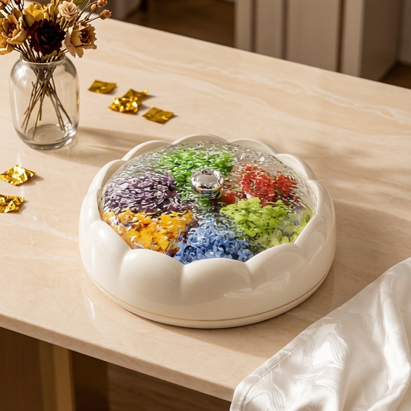 旋转糖果盘分格水果盘客厅茶几桌面零食带盖子瓜子盘干果盒收纳盒