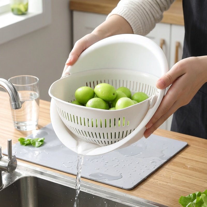 可旋转双层塑料洗菜篮家用厨房洗水果淘米盆蔬菜沥水篮滤水篮子,餐饮具,洗菜盆/沥水篮/漏水筛,淘宝优惠券,粉丝福利购,淘宝优惠卷