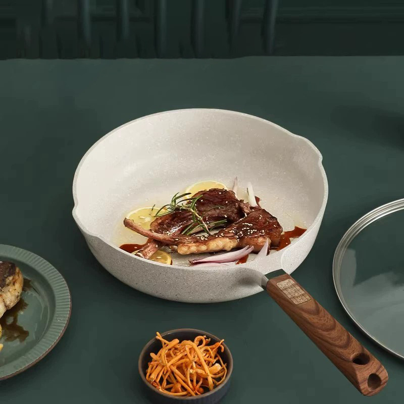 eox麦饭石不粘锅炒锅家用平底锅煎锅电磁炉专用炒菜锅煤气燃气灶