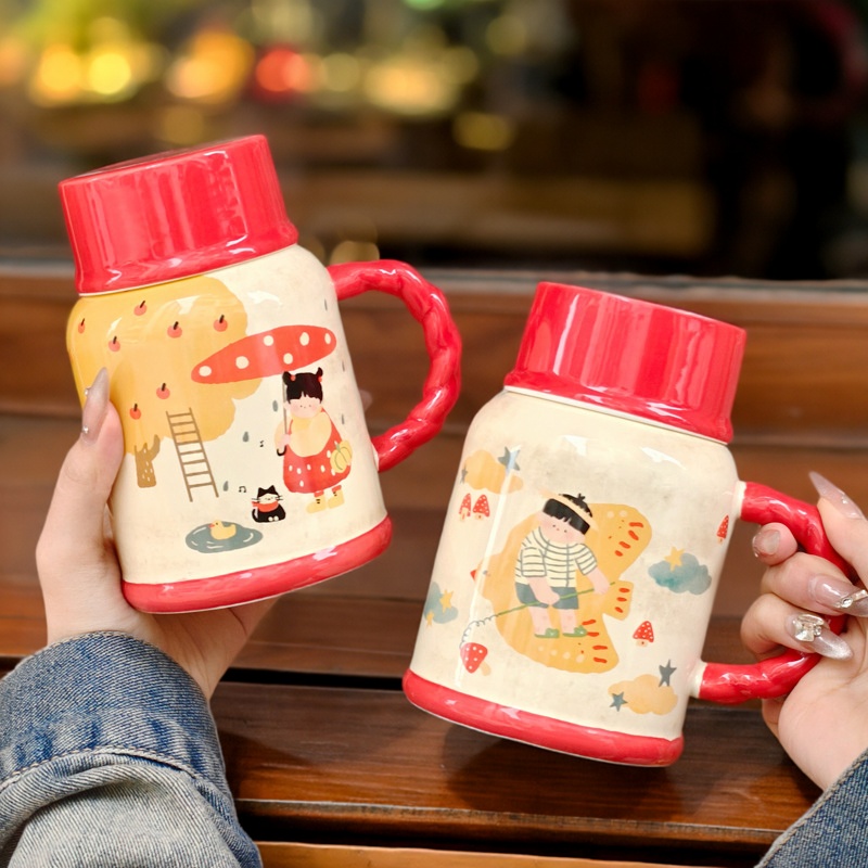 马克杯带盖陶瓷冷水壶卡通水壶杯