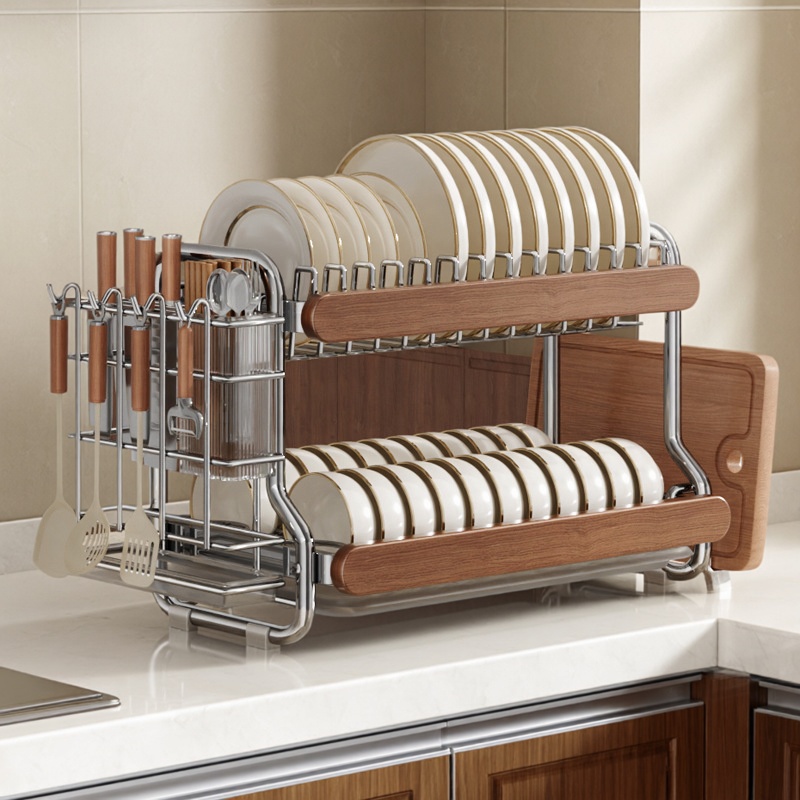 中古风不锈钢碗碟收纳架厨房置物