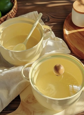 奶油风学生宿舍泡面碗带盖大容量陶瓷防烫双耳饭碗可微波汤碗面碗