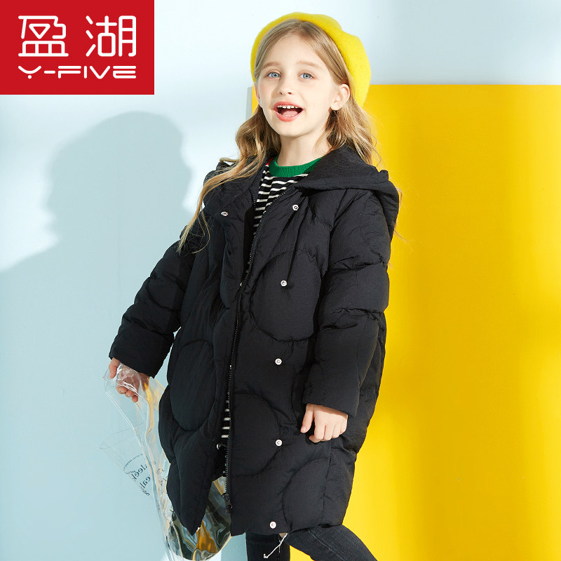 盈湖新款女童时尚中长款反季羽绒服女中大童长款冬季羽绒外套加厚